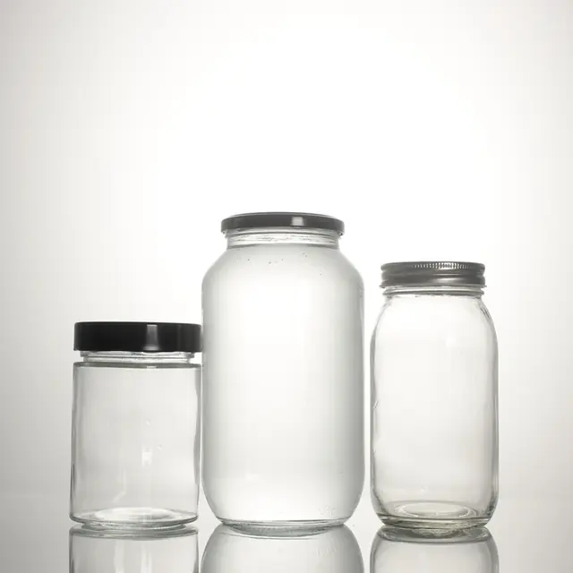 Clear glass mason jar for food storage, 500–1500 ml