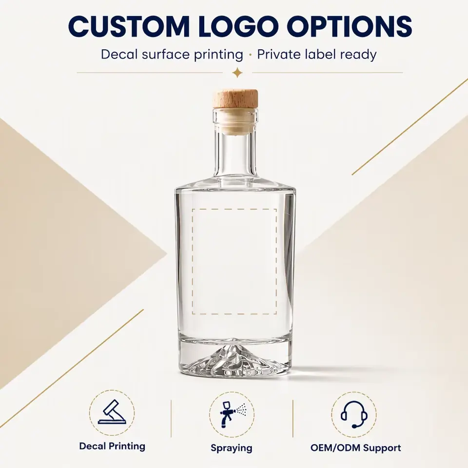 Lead-free super flint glass spirits bottle with cork