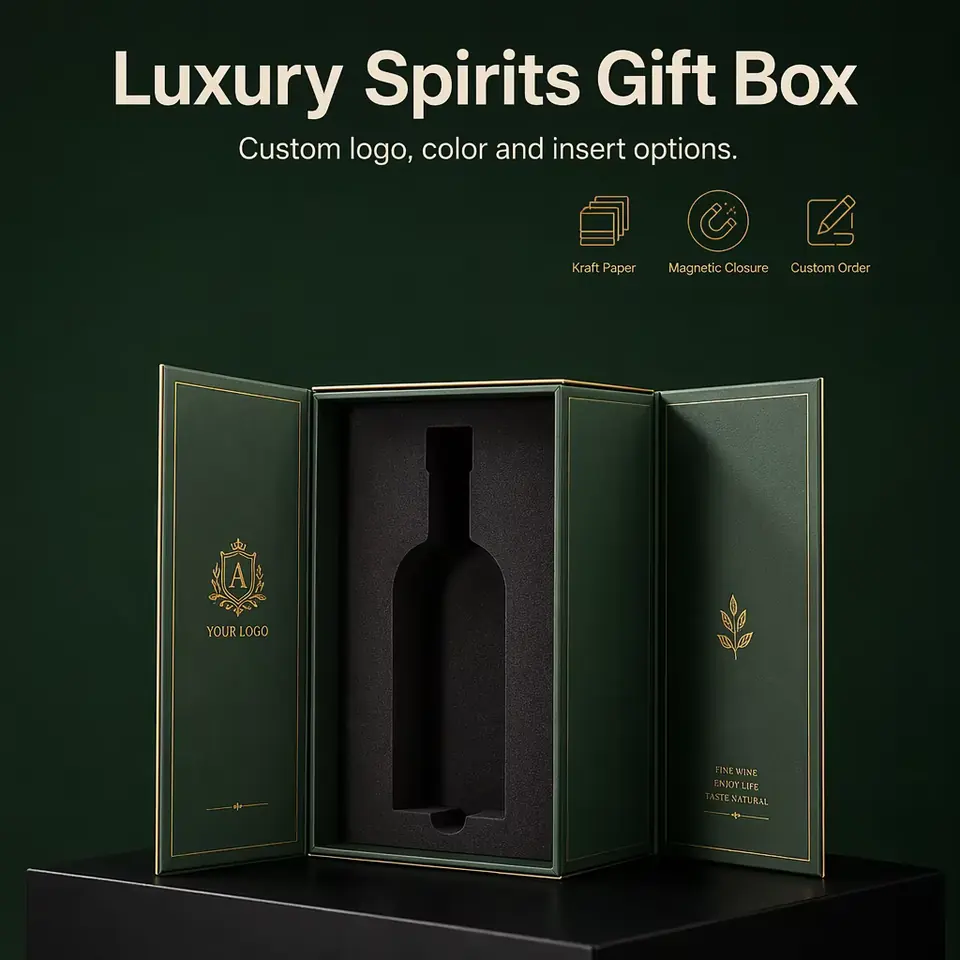 Matte laminated whiskey gift box with flocked foam liner
