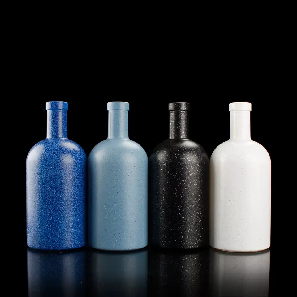 Spray-coated glass liquor bottle with cork, 750 ml