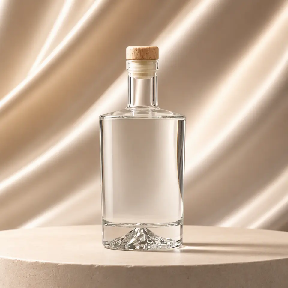 Square super flint spirits bottle, embossed base, 500–750 ml