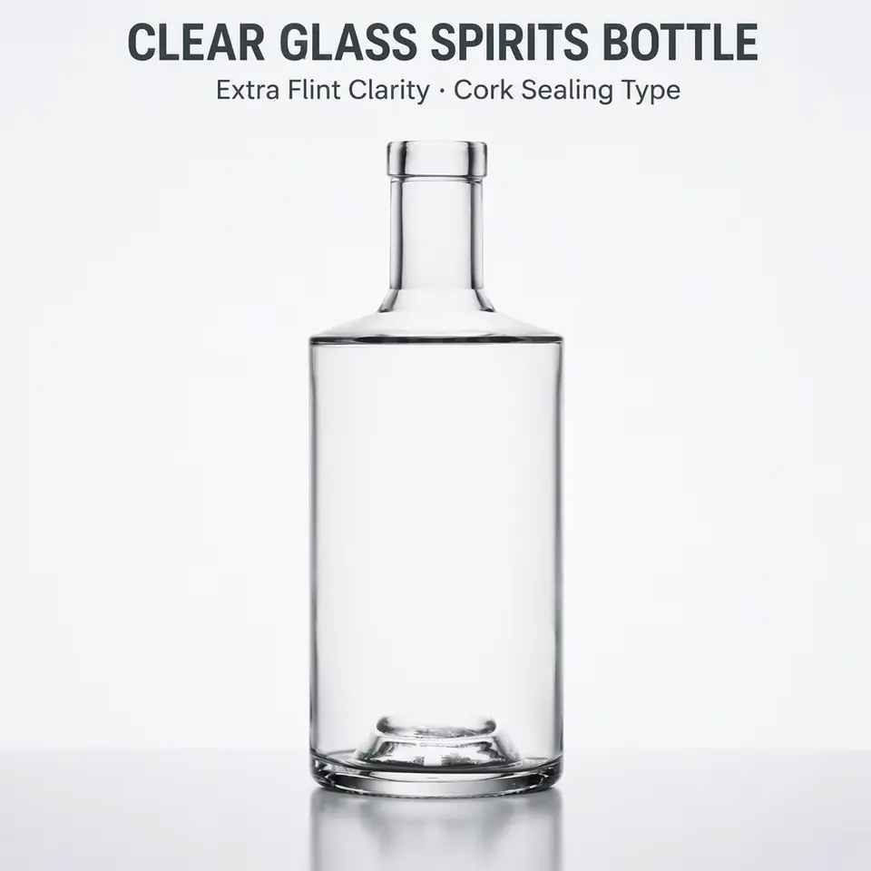 Super flint glass liquor bottle with cork
